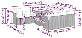 11 pcs conjunto sofás de jardim c/ almofadões vime PE cinzento