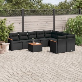 10 pcs conjunto sofás de jardim c/ almofadões vime PE preto