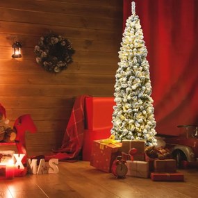 Árvore de Natal com neve de 225 cm iluminada com 350 luzes LED quentes 641 ramos e base metálica dobrável Verde