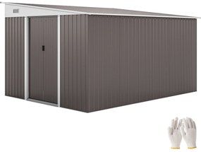 Outsunny Abrigo de Jardim 8,9 m² 280x345x201 cm Abrigo de Exterior de Aço para Armazenamento com Portas e 2 Janelas Cinza