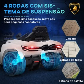 Carro Elétrico para Crianças Carro Lamborghini Revuelto com Bateria 12V  Faróis LED e Música 105x60x40 cm Branco