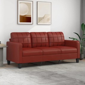 vidaXL Sofá de 3 lugares 180 cm couro artificial vermelho tinto