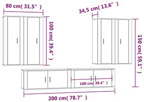 6 pcs conjunto móveis de TV madeira processada branco brilhante