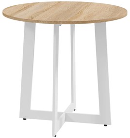 Mesa de Cozinha Redonda para 4 Pessoas Moderna com Tampo de Madeira e Base de Aço Cruzada Ø80x75 cm Carvalho