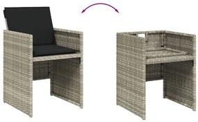 11 pcs conjunto jantar p/ jardim c/ almofadões vime PE cinzento