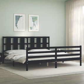 vidaXL Estrutura de cama com cabeceira 200x200 cm madeira maciça preto
