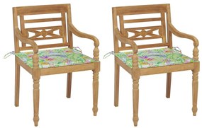 Cadeiras Batávia c/ almofadões padrão folhas 2 pcs teca maciça