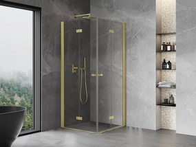 Mexen Mist-F Duo cabine de duche dobrável 90 x 90 cm, transparente, ouro escovado - 8A6-090L-090P-55-00