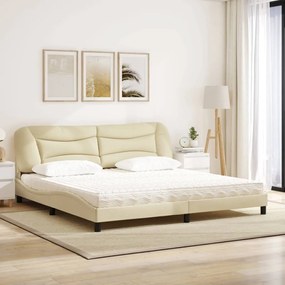 Cama com colchão 200x200 cm tecido cor creme