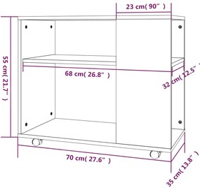 Mesa de apoio 70x35x55cm derivados de madeira carvalho castanho