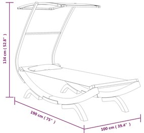 Espreguiçadeira c/ toldo 100x190x134cm madeira curva antracite