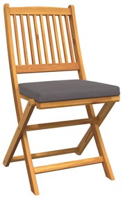 Cadeiras de Jardim Dobráveis vidaXL com Almofada Cinza 6pcs de Madeira