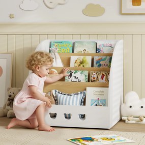 Estante Infantil para Brinquedos Organizador de Brinquedos de 4 Níveis com Compartimento Oculto  60x53x60 cm Branco e Madeira