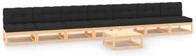 8 pcs conjunto lounge de jardim c/ almofadões pinho maciço