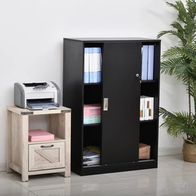 Armário de escritório com 2 portas de correr com fechadura, 80 x 40 x 120 cm, 2 prateleiras, painéis de aglomerado preto