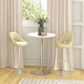 Mesa de bar redonda, mesa alta de cozinha (BANCOS NÃO INCLUIDOS) com altura ajustável 60 L x 60 P x 69-91 A cm, tampo giratório a 360°, branca e prate