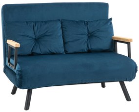 HOMCOM Sofá Cama 2 Lugares Convertível Dobrável Azul com Encosto Ajustável em 5 Níveis e 2 Almofadas 102x73x81 cm | Aosom Portugal