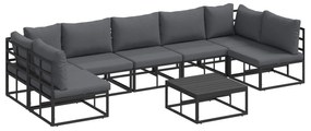 vidaXL Conjunto de Sofá de Jardim com almofada 8 pcs Preto Alumínio