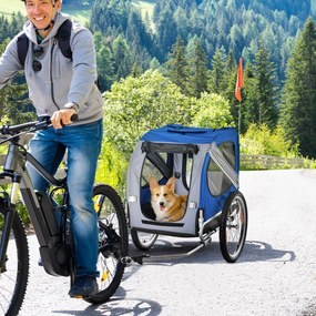 Reboque de bicicleta para cães e animais de estimação, com 8 refletores, bandeira e barra de engate incluídas, 130 x 73 x 90 cm, azul