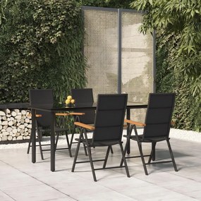 vidaXL 5 pcs conjunto de jantar p/ jardim vime PE preto e castanho