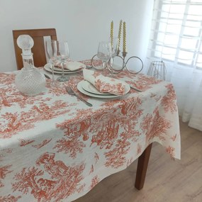 Toalha de Mesa Linho COL Toile de Jouy Terracota Four Lines