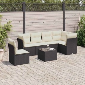7 pcs conjunto de sofás p/ jardim c/ almofadões vime PE preto
