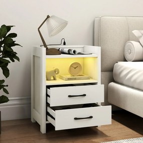 Mesa de cabeceira 45 x 35 x 60 cm com luzes LED e tomadas com 2 gavetas e prateleira aberta Branca