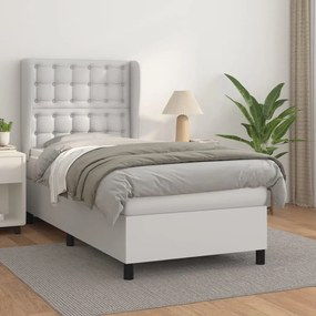 Cama com molas/colchão 90x190 cm couro artificial branco