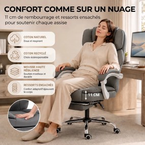 Cadeira de escritório ergonómica, reclinável em couro sintético, adequada para animais, altura ajustável, cinzenta
