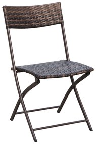Conjunto de Mesa e 2 Cadeiras Móveis Ratan para Jardím Dobrável Estrutura Aço - Castanho - 61x46x84cm