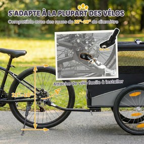 Reboque para bicicleta 139 x 72 x 88 cm para cães, fixação universal, refletores, bandeira, trela, cinzento e preto