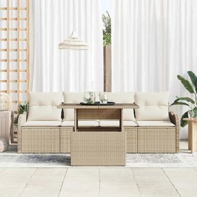 Conjunto de Sofá de Jardim 5 Peças com Almofadas Bege em Rattan Sintét