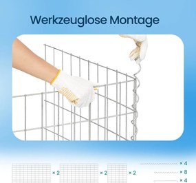 Conjunto de 10 unidades de cesto gabião 100 x 50 x 50 cm prateado