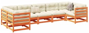 7 pcs conjunto sofás de jardim madeira de pinho castanho cera