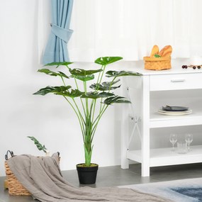 Planta artificial modelo Monstera com 13 folhas em vaso de cimento, para interior ou exterior, Ø16 x 85 cm (altura)