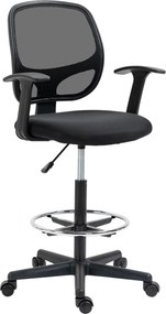 Cadeira de escritório ergonómica, apoio para os pés, encosto em malha, altura ajustável, 60 x 56 x 110–132 cm, preta