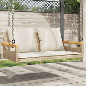 vidaXL Banco baloiço com almofadões 109x62x40 cm vime PE bege