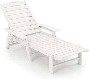 Espreguiçadeira com encosto ajustável em 4 posições, porta-copos e apoios de braços para piscina ou jardim 196-169 x 75 x 31,5-65 cm branca