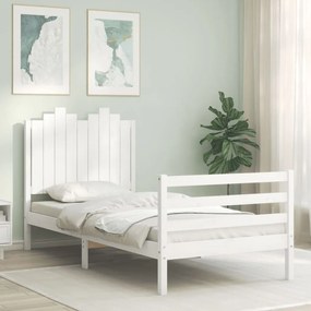 3194147 vidaXL Estrutura cama de solteiro c/ cabeceira madeira maciça branco