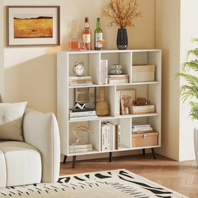Estante de 3 níveis com 8 cubos, 4 pés de metal e dispositivo anti-capotamento para sala de estar ou escritório 100 x 24 x 107 cm branco