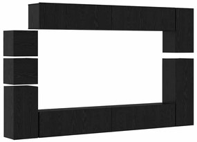 Conjunto de móvel de TV 9 pcs Carvalho preto Madeira processada