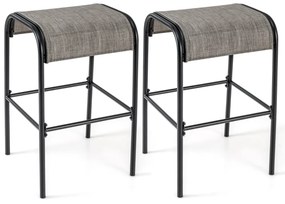 Conjunto de 2 bancos de bar em metal com 76 cm de altura e assento de tecido curvo sem encosto para pátio exterior, varanda e piscina Castanho + Preto