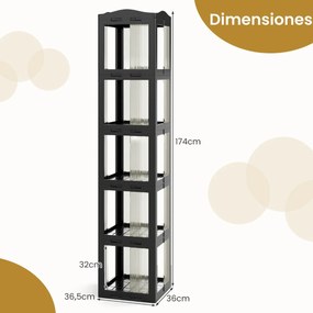 Estante com base giratória giratória 360° com 5 níveis 36,5 x 36 x 174 cm em Plástico dobrável com prateleiras Preta