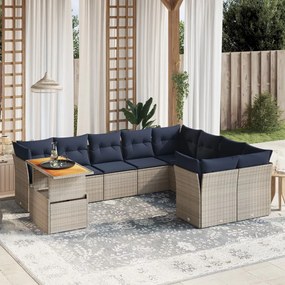 vidaXL 10 pcs conjunto sofás p/ jardim c/ almofadões vime PE cinzento