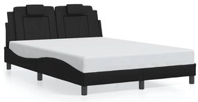 Estrutura cama c/ luzes LED 140x190 cm couro artificial preto