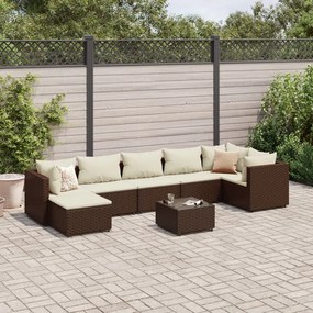 8 pcs conjunto lounge de jardim c/ almofadões vime PE castanho