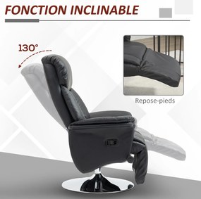 Poltrona de relaxamento reclinável e giratória com apoio para os pés ajustável, até 150 kg, para sala de estar, quarto, cinema em casa, preta