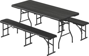 Outsunny Conjunto mesa dobrável e bancos de piquenique 180 cm com alças de transporte, preto | Aosom Portugal