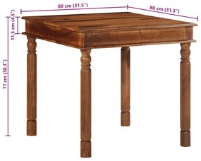 Mesa de jantar 80x80x77 cm madeira de acácia maciça