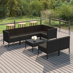 vidaXL 8 pcs conjunto lounge de jardim c/ almofadões vime PE preto